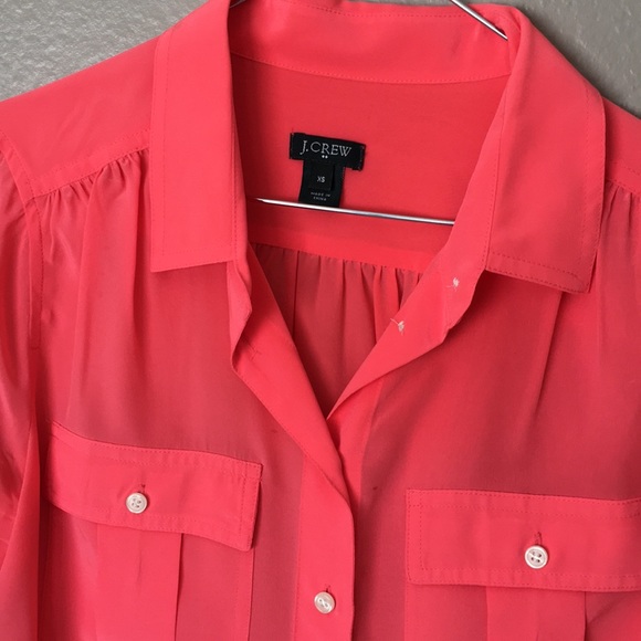 J. Crew Bright Coral Silk Buttondown Shirt - Picture 2 of 5